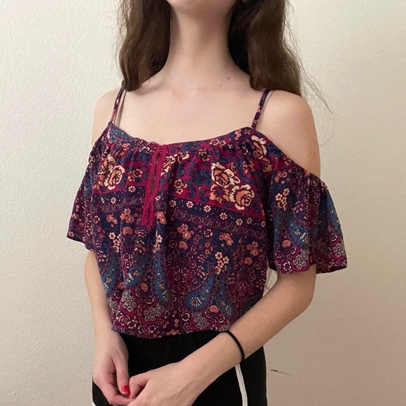 purple magenta cami spaghetti strap floral flower print tank top - Picture 3 of 4